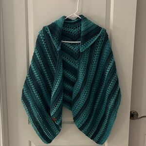 Teal and Navy Striped Poncho